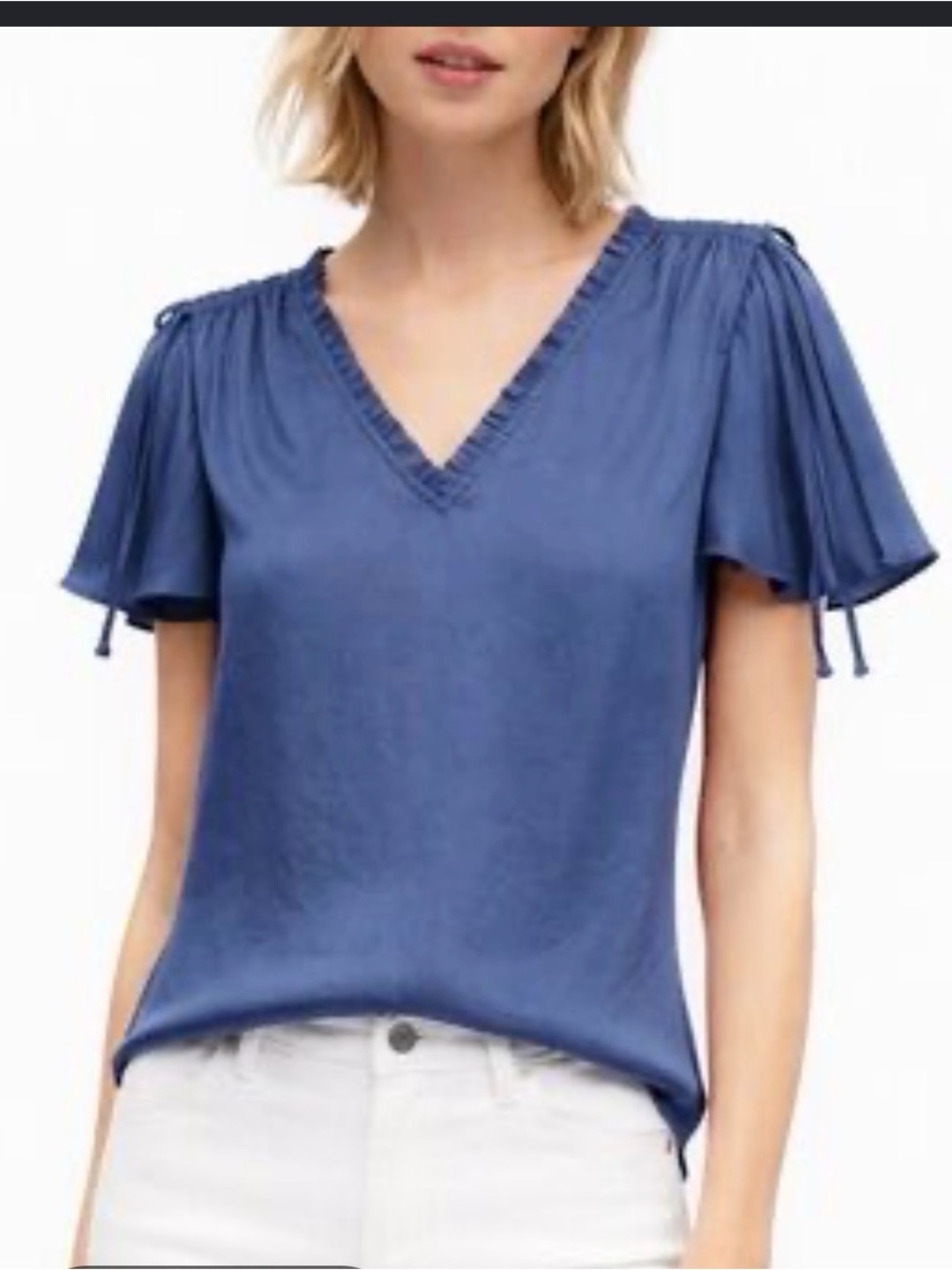 SOFT SATIN FLUTTER-SLEEVE TOP
